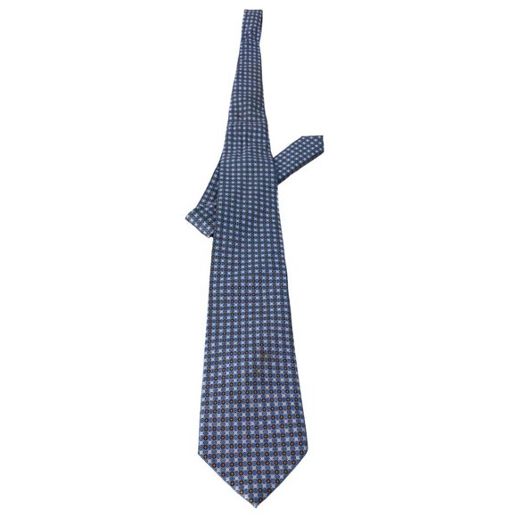 ERMENEGILDO ZEGNA Blue Micro Floret Grid Silk Tie - Picture 7 of 16